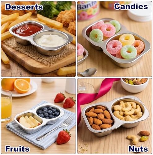 QCQHDU Reusable 2-Compartment Stainless Steel Snack Containers, 4 Pack