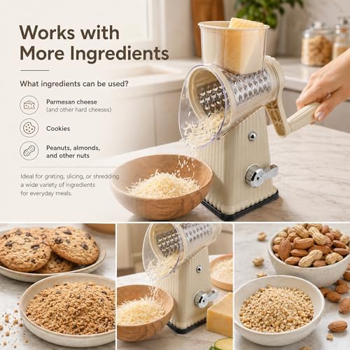 JA&MIU Rotary Cheese Grater with 5 Blades