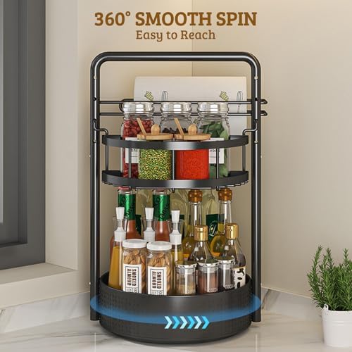 Rotating Spice Rack with Paper Towel Holder, Black