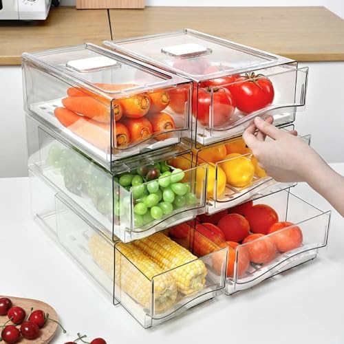Refrigerator Drawers Pack of 2 With Pull Out Stackable Fridge
