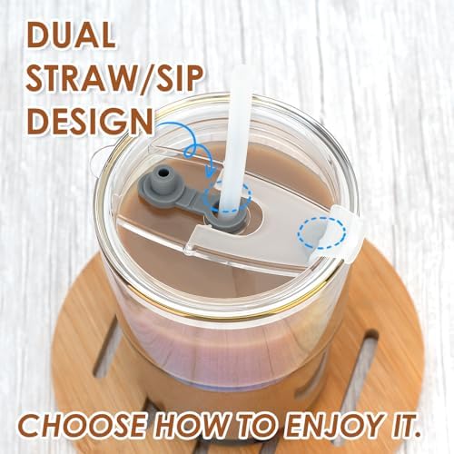Luxfuel 13 oz Glass Cups with Lids and Straws Reusable Iced Coffee