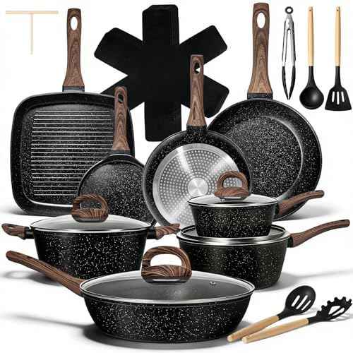 EWFEN 25 Pcs Pots and Pans Set, Nonstick Ceramic Cookware Sets