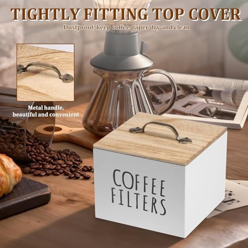 Wooden Coffee Filter Holder with Lid, Large Capacity Rustic Storage