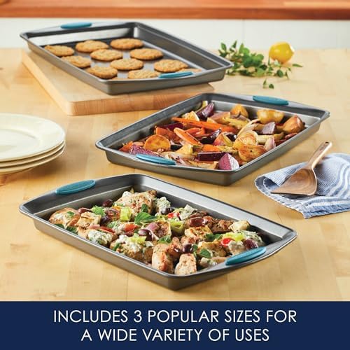 Rachael Ray Nonstick Bakeware Cookie Pan Set, Baking Sheets, 3-Piece