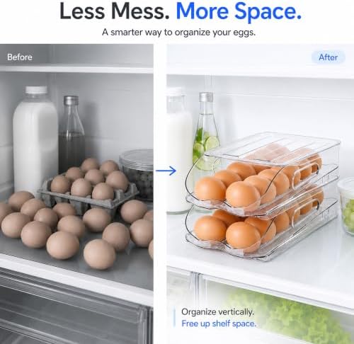 SMRCAD 24-Egg Holder for Fridge, Auto-Rolling