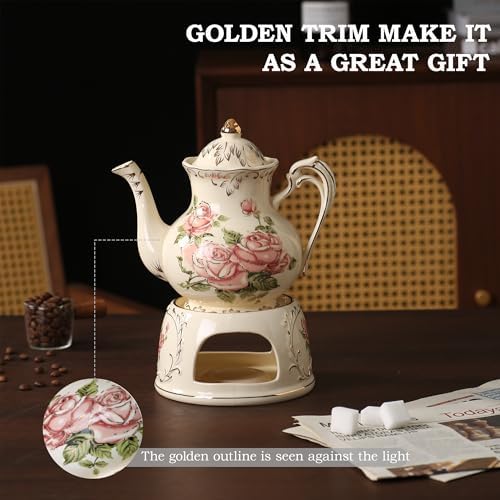 Vintage Ceramic Tea Pot, Heatable with Warmer, Decor for Party