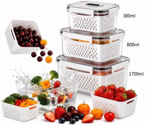 3 Pack BPA-Free Plastic Fruit Containers for Fridge
