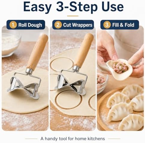 IMIKEYA Dumpling Wrapper Cutter, Dough Cutter Mold with Wooden Handle