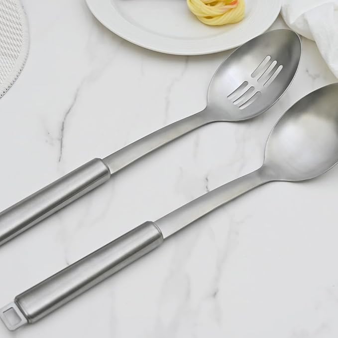 18/0 Stainless Steel Cooking Spoons Set, Serving Spoon & Slotted Spoon - Image 5