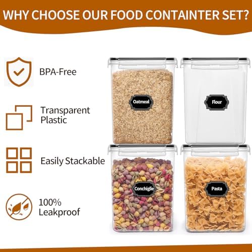 HKJ Chef 4-Pack Airtight Food Storage Containers, 5.2L / 176oz