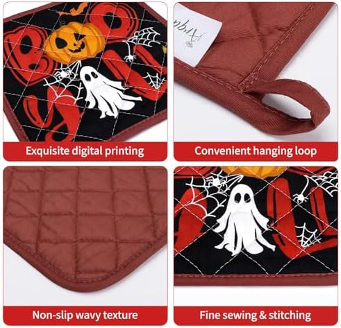 Halloween Pumpkin Oven Mitt and Pot Holder Set, 4-Piece, Cotton