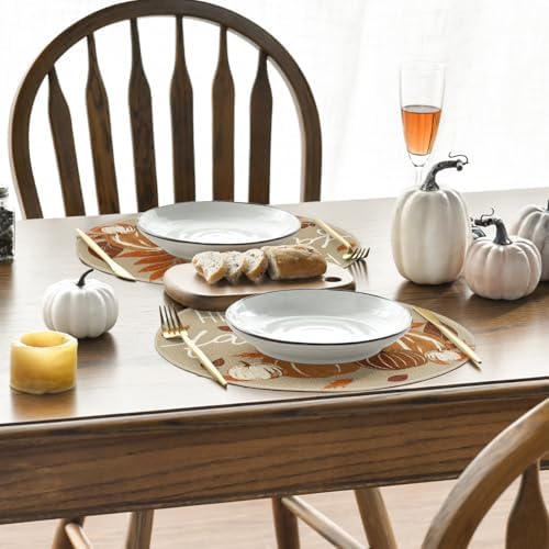 Artoid Mode Pumpkins Hello Round Fall Placemats Set of 4-14 Inch