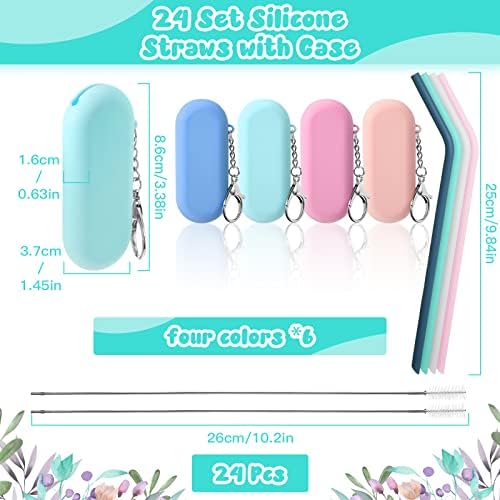 Zubebe 24 Set Silicone Straws with Case Foldable for Travel 4 Colors