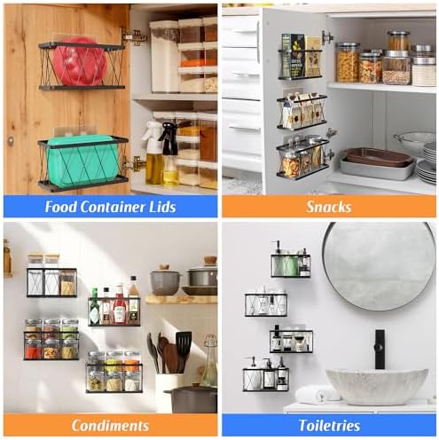 BasicForm 4 Pack Metal Kitchen Inside Cabinet Door Organizer, Adhesive