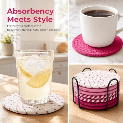 8 Pack Pink Coasters for Desk, Cute Coaster Set, Absorbent Drink