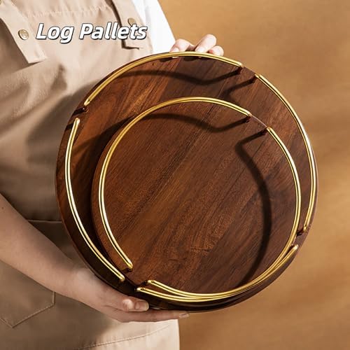 Metal and Wood Round Tray Wooden Coffee Table Tray Decor for Empty