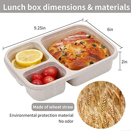 buluker 4 Pack Bento Lunch Box Set 3 Compartment Food Storage