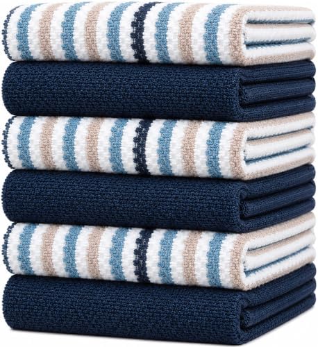 Bumble Kitchen Towels 6 Pack 100% Cotton 16"x26" - Blue Wide Stripe