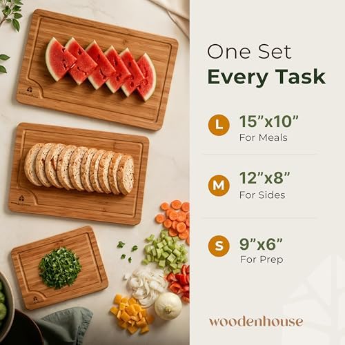 Wooden Cutting Board Set of 3 – Bamboo Wood Cutting Boards for Kitchen