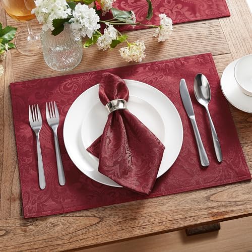 Caiden Elegance Damask Placemat, Set of 4, Cranberry - 13" W x 19" L