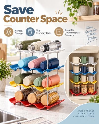 Stackable Wave Cup Storage Rack, Water Bottle Organizer Open Display