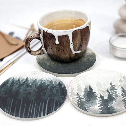 Lahome Forest Pattern Coasters - Round Drinks Absorbent Stone Coaster