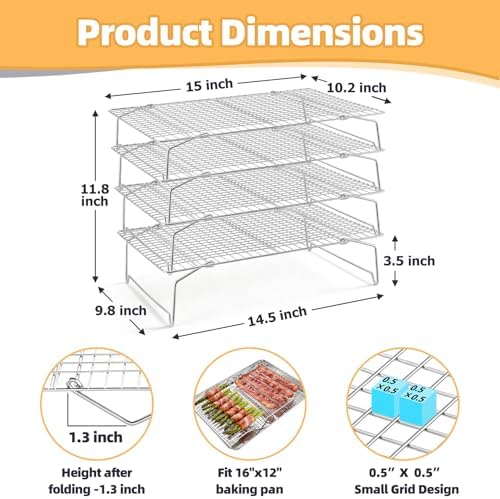 P&P CHEF 4 Tier Stackable Cooling Racks for Cooking and Baking, 15" x