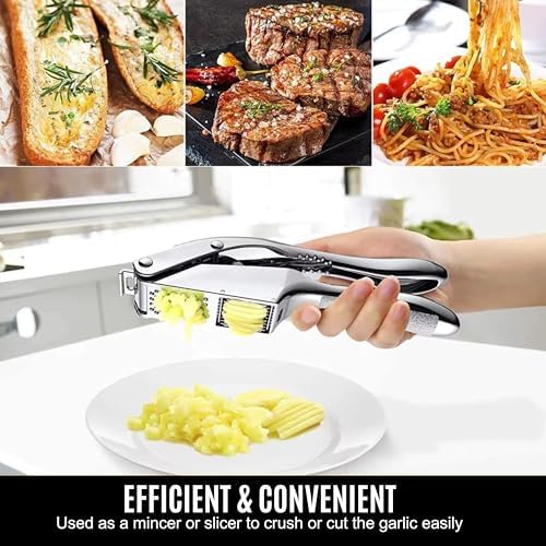 Stainless Steel Garlic Press and Slicer, 3-in-1