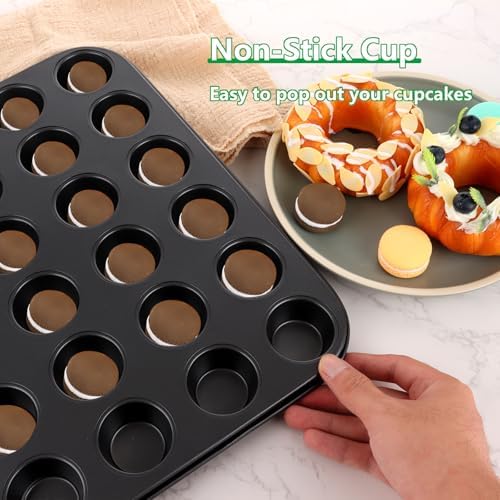 ASelected 2 Pack Mini Muffin Tray,24 Cup Muffin Baking Pan,Non-Stick