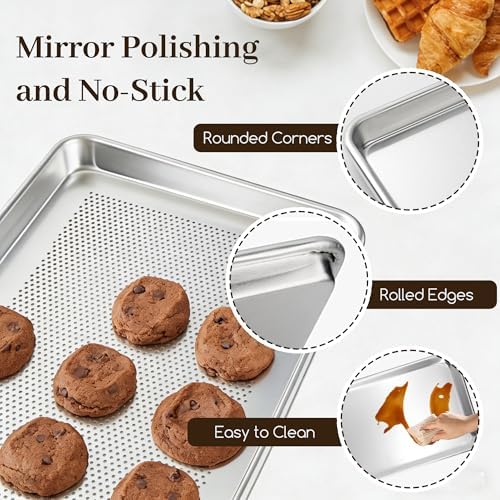 BIEAMA Baking Sheet Pans Set of 4, Perforated Half & Quarter Size