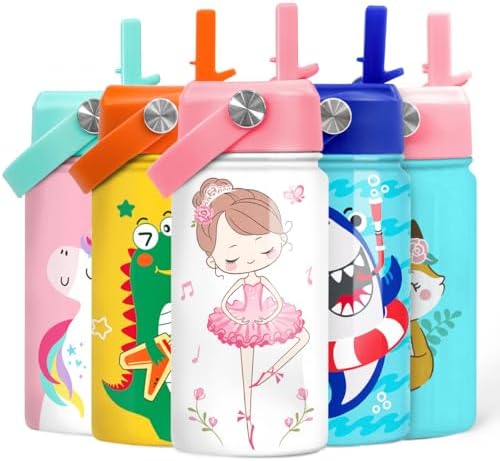 SANDJEST Ballet Water Bottle - Kids Water Bottle with Straw Lid
