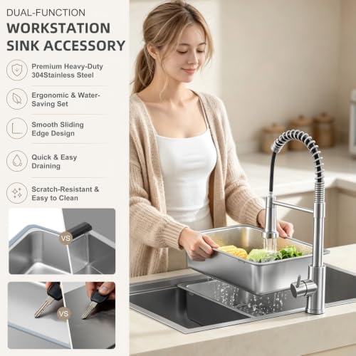 16.9 in Over the Sink Colander & Prep Basin Set, Stainless Steel Dish