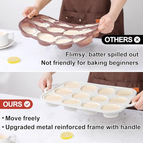 CAKETIME Silicone Muffin Pans for Baking, Metal Reinforced Frame