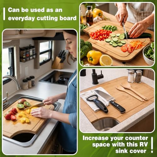 Ziliny 1 Pc RV Sink Cover Cutting Board, 14.5 x 12.5 in, Bamboo
