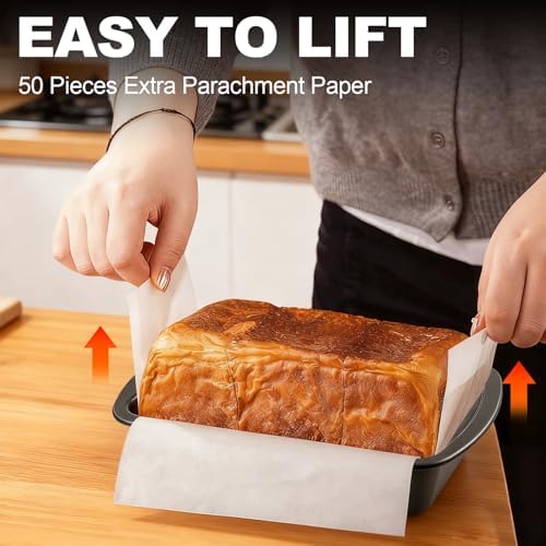 Loaf Pan with Liners Set, 2-Pack Nonstick 10 x 5 Inch Bread Pan and 50