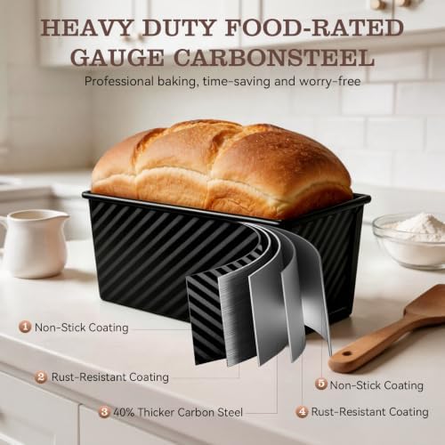 Nonstick Pullman Loaf Pan with Lid, 7.4/8.15/12.48in (Black)