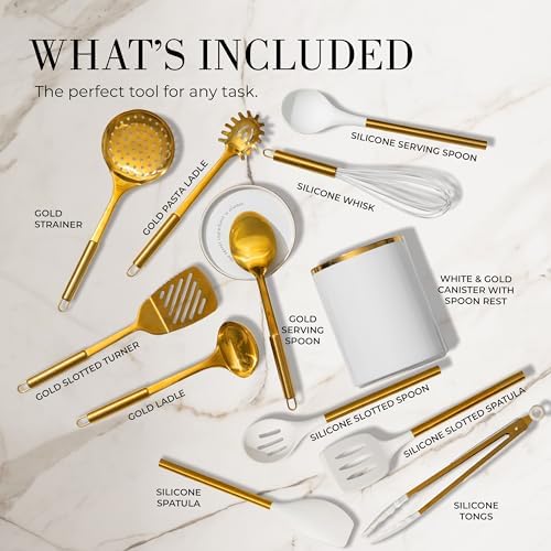 STYLED SETTINGS White and Gold Cooking Utensils Set, 13-Piece