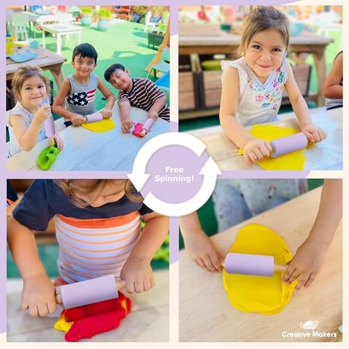 Small Rolling Pin for Kids, Non-Stick Silicone Surface with Wooden