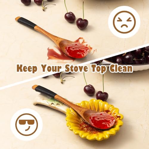 2 Pack Spoon Rest for Stove Top, Sunflower Ceramic Spoon Holder for