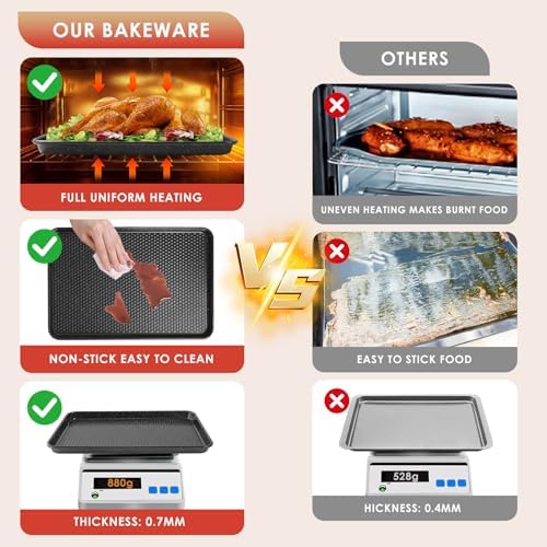Baking Sheet Pan Set of 3, Nonstick Carbon Steel Cookie Sheets with