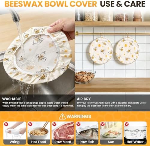 12 inch Reusable Beeswax Elastic Bowl Covers, 2 Large