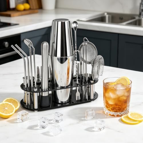 22-Piece Cocktail Shaker Set, 25/20oz Bartender Kit, Bartending