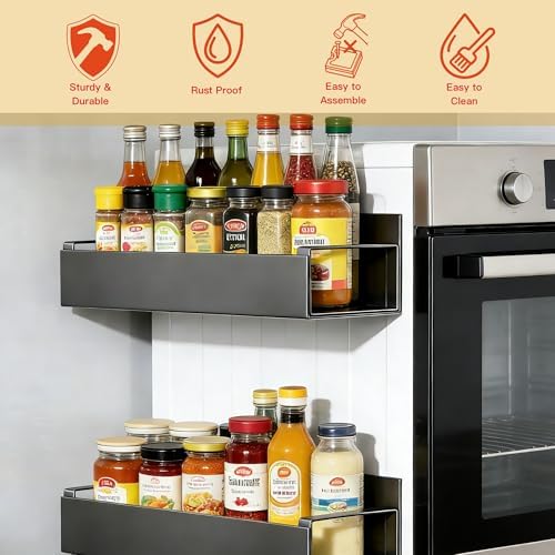 Magnetic Fridge Organizer Spice Rack with Shelf and Hooks