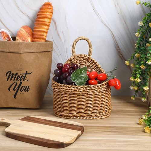 Plastic Woven Kitchen Rustic Wicker Small Wall Hanging Basket