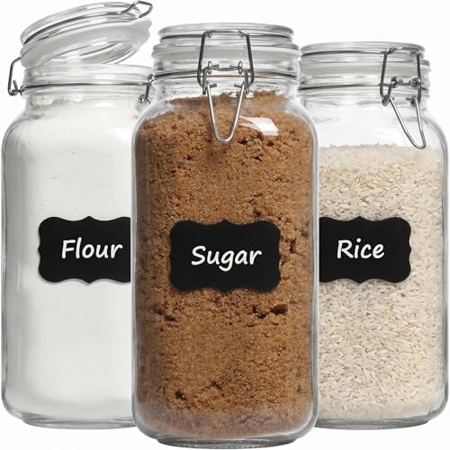 78oz Large Square Airtight Glass Jars with Lids, Wide Mouth Food