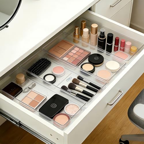 Manalete 4 Pcs Large Clear Plastic Drawer Organizer,15"x6" Vanity
