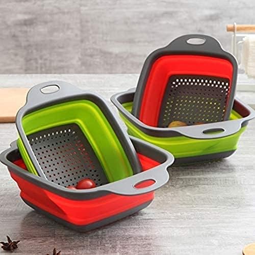 Collapsible Colander, 2 Pcs Red Silicone Kitchen Strainer for Draining