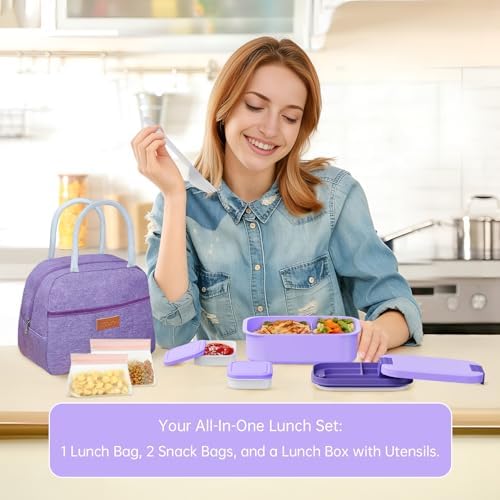 JBGOYON Bento Box and Lunch Bag Set, Purple