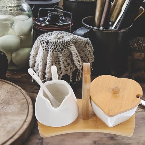 PRETYZOOM Ceramic Sugar Bowl and Cream Pitcher Set with Tray Spoon