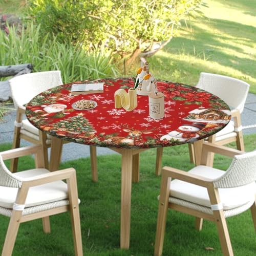Christmas Red Round Fitted Tablecloth with Elastic for 40-44" Tables